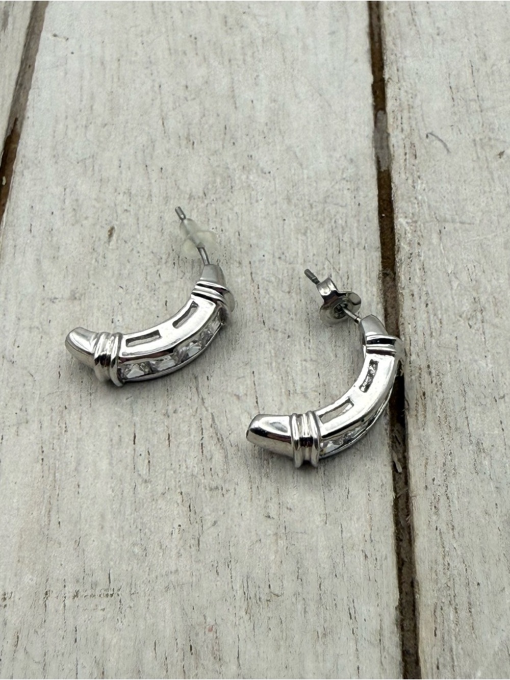 Silver tone Crescent Hoop Earrings